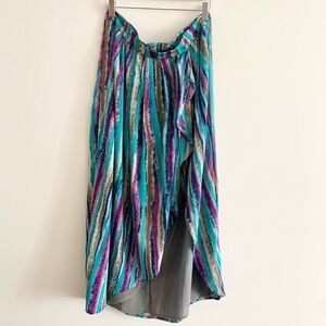 𝅺cynthia Rowley Midi Ruffle Asymmetrical High Low Colourful skirt